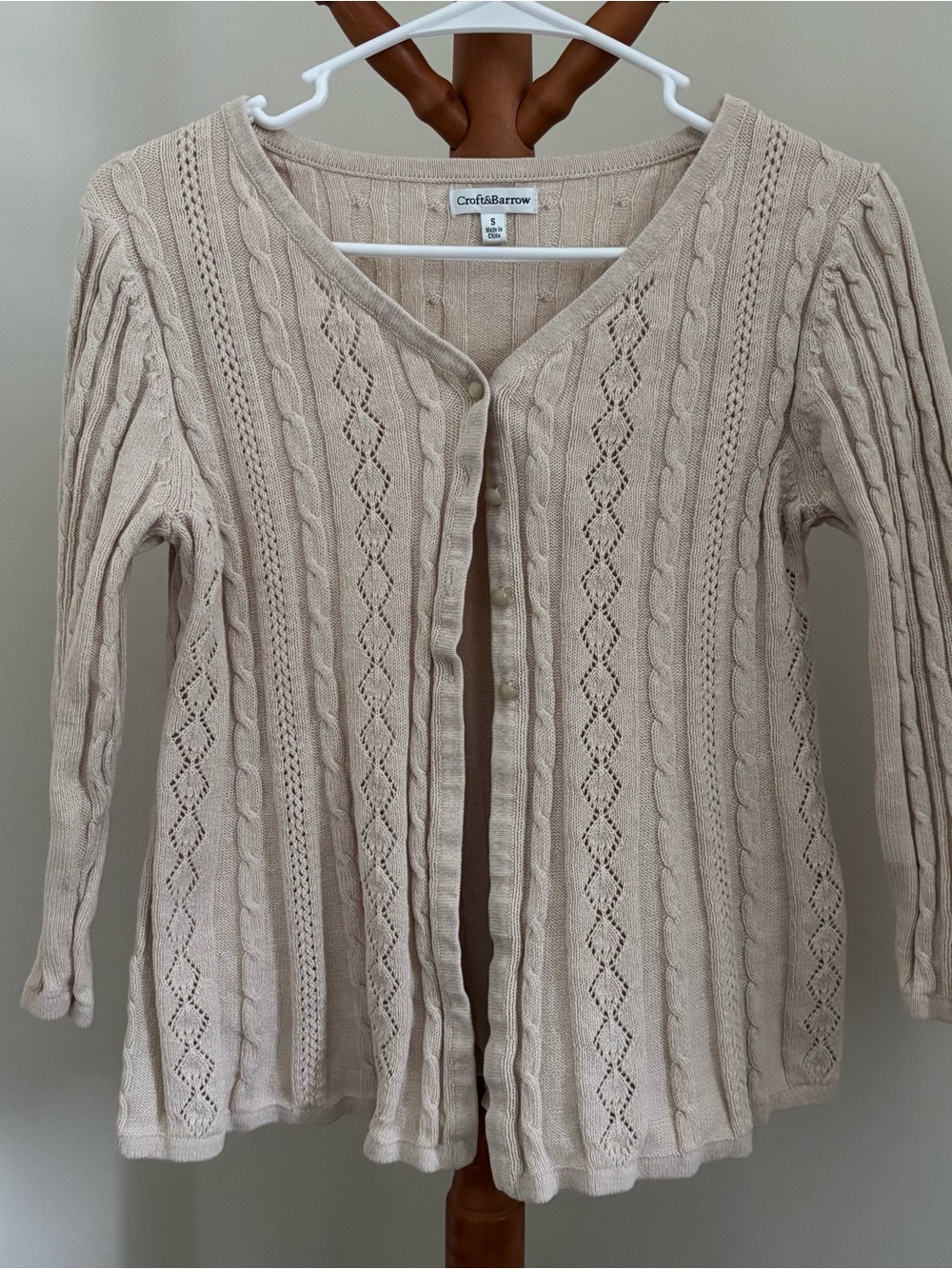 croft & barrow Light Cream Open-Front Cable Knit Cardigan